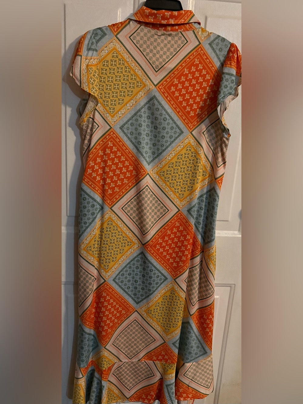 NWT Cato Multicolor Patchwork Button-Front Dress — Orange, Yellow, Green, Blue - Picture 8 of 10